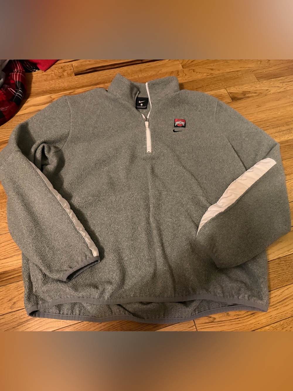 Nike Men’s Gray Quarter-Zip Fleece Pullover with White Trim and Ohio State Patch